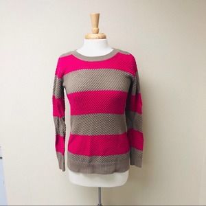 GAP Striped Knit Sweater Camel and Hot Pink M